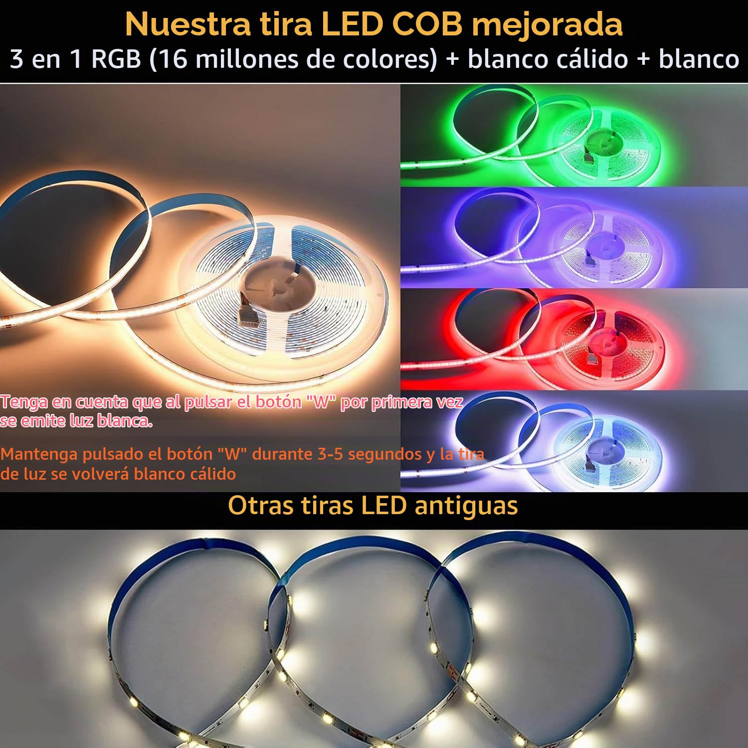 Luces Led Habitacion 10M,WiFi Tiras Led COB RGB+White 672led/M 6720leds 24V Luces Led Habitación,16Millones de Colores y Música Modos,Para Google Home Assistant/Alexaz