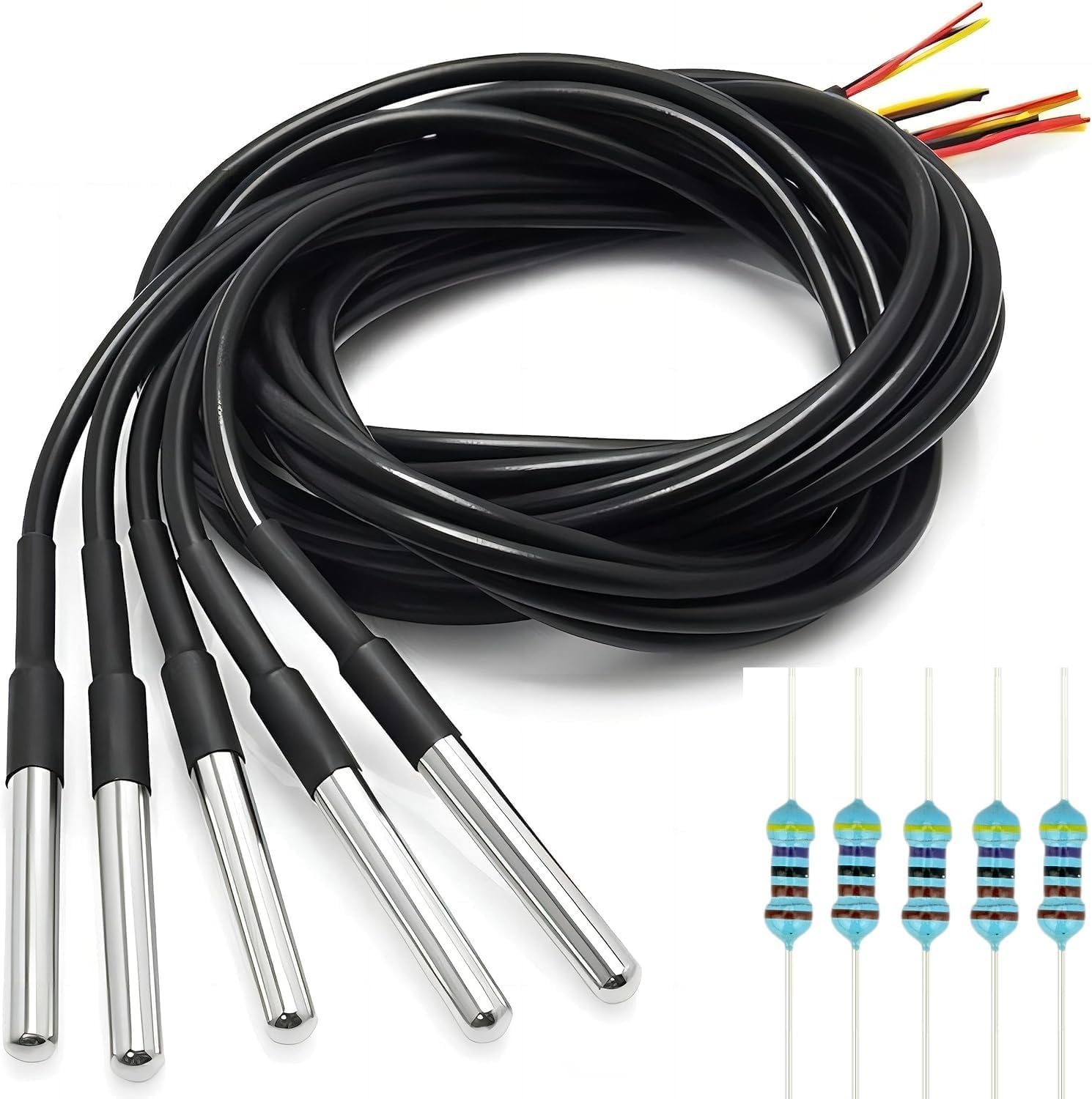 5-Pack DS18B20 Waterproof Digital Temperature Sensors with Stainless Steel Probe 1M Cable for UNO Rduino Projects Industrial Thermal Monitoring HVAC Weather Smart Home Applications-image-13