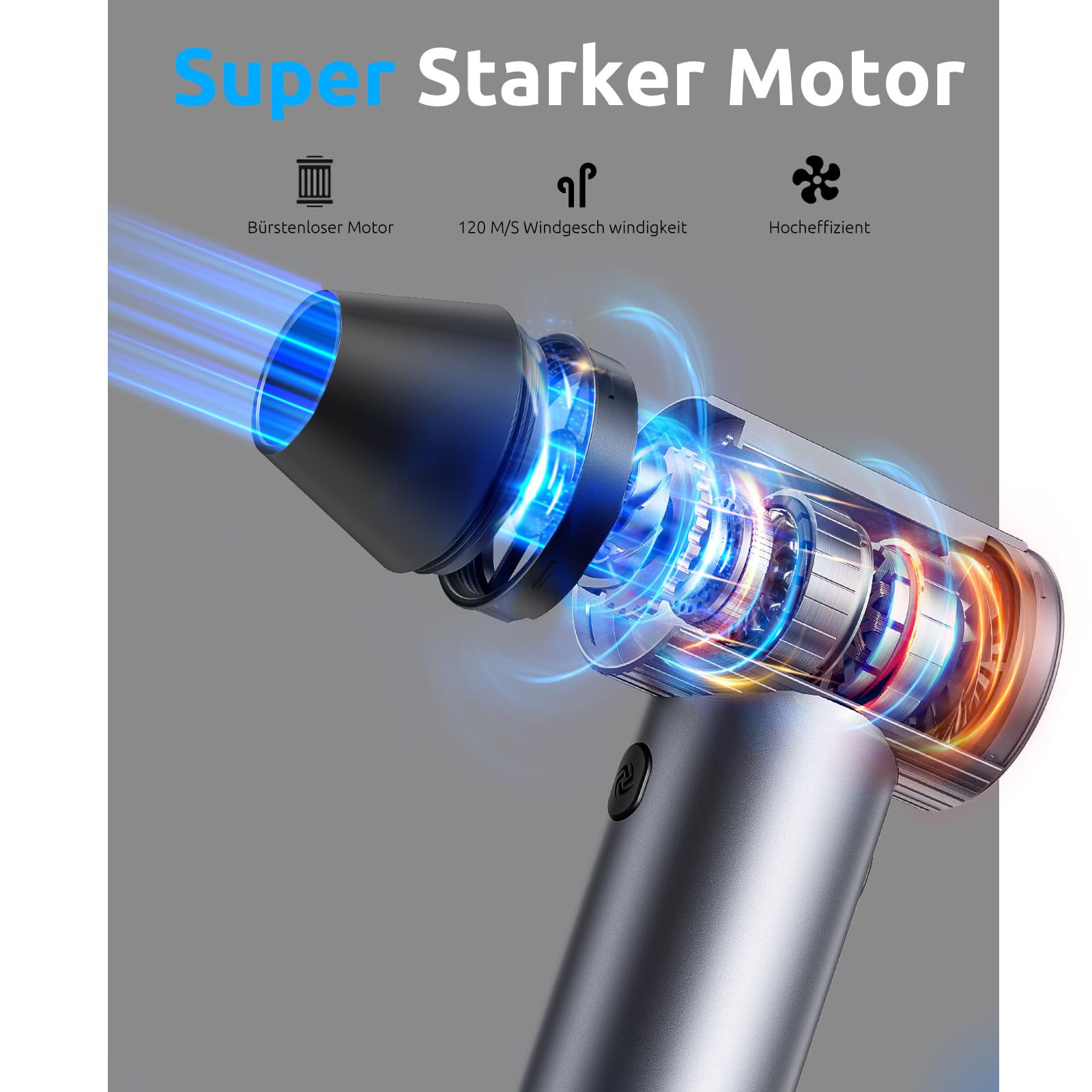 300.000 U/min Elektrische Staubgebläse - Compressed Air Duster mit 240W Motor, 7500mAh Staubgebläse Akku & Robustes Metallgehäuse – 3-Gang Jet Blower Turbo Fan Duster für Laptop,Auto,Sofa