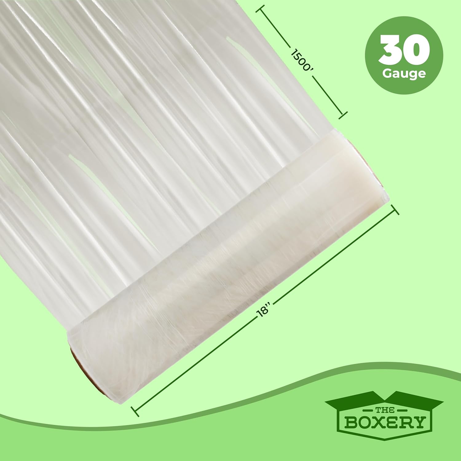 The Boxery- 18''X1500' Per Roll Stretch Wrap-4 Rolls-6000 Feet Total (30 Gauge)-Lightweight, Prestretched Stretch Wrap Film Clear Cling Plastic for Shipping, Moving and Packaging