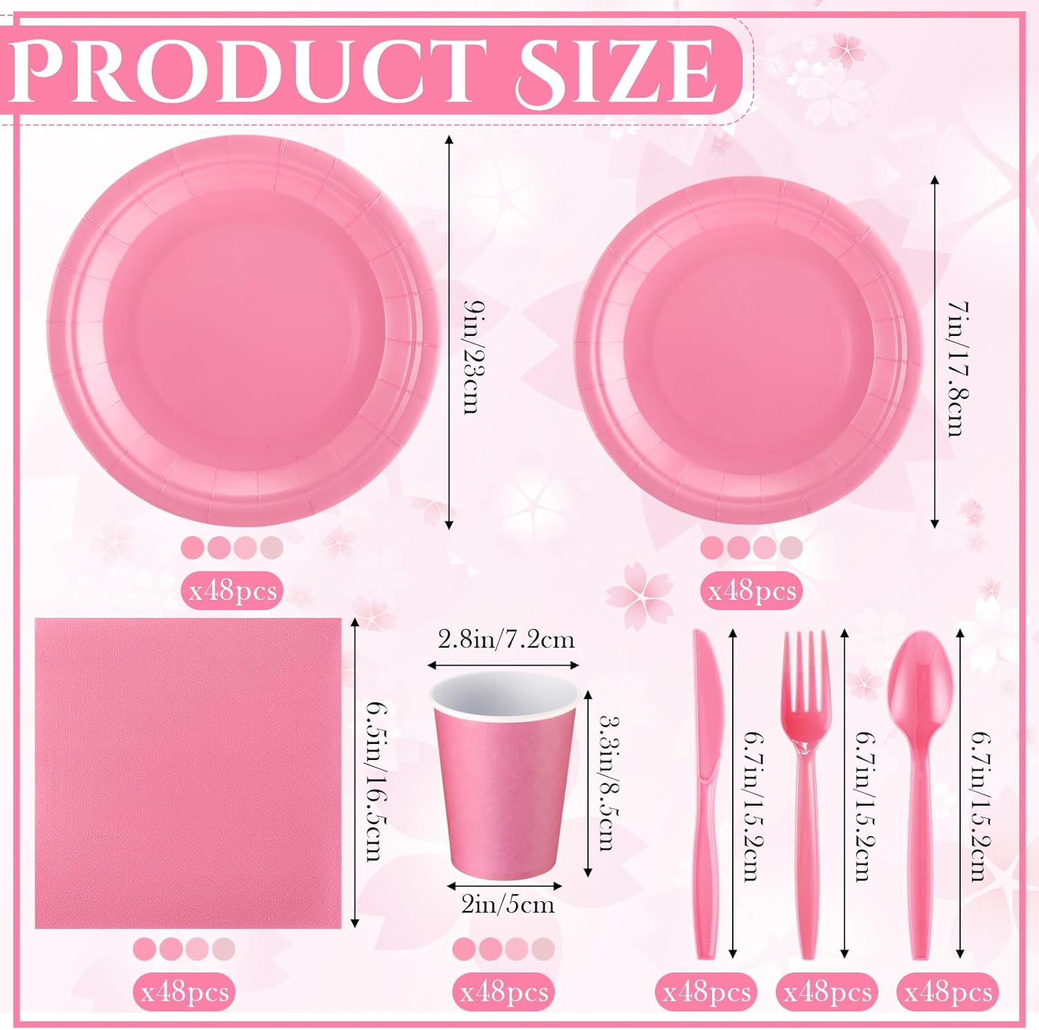 Nuogo 336 Pcs Pink Party Supplies Set Pink Paper Plates Napkins Cups Plastic Spoons Forks Knives Disposable Dinnerware for Birthday Baby Shower Wedding - Image 2
