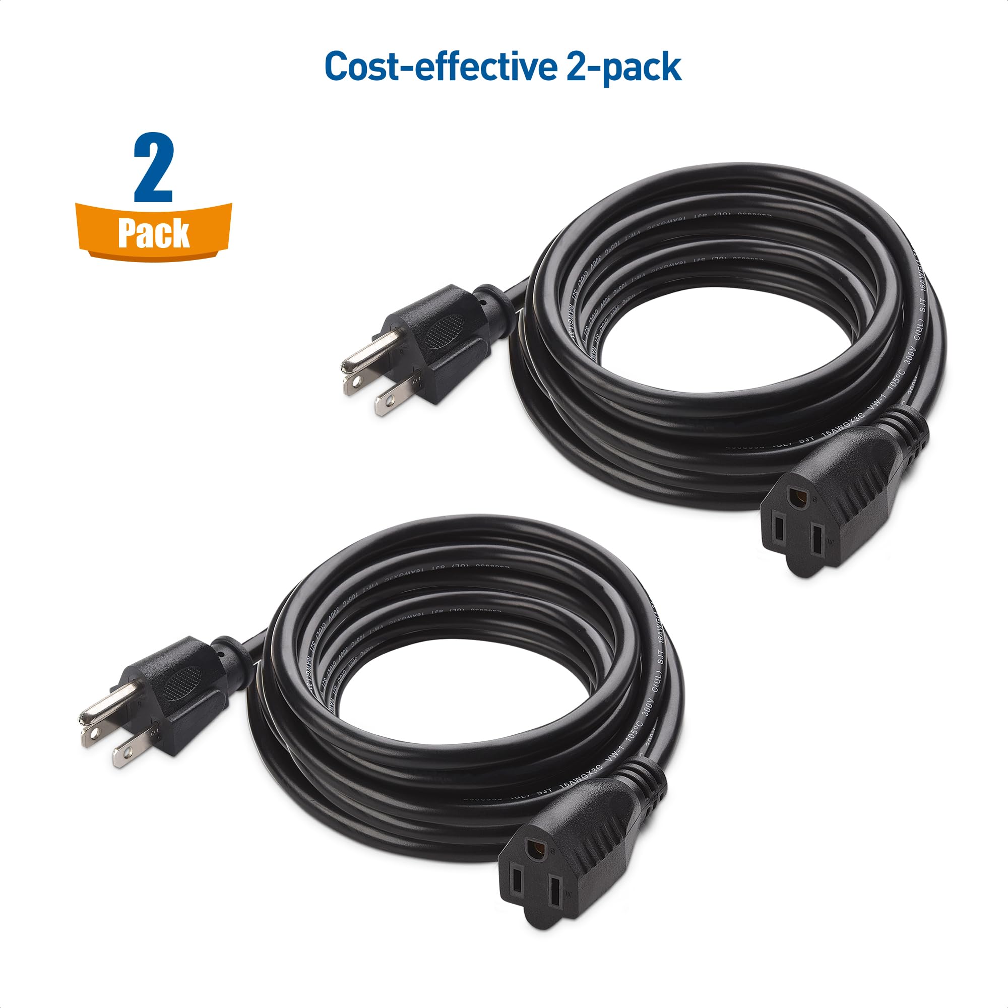Buy Cable Matters 2Pack 16 AWG Heavy Duty Power Extension Cord 15 ft