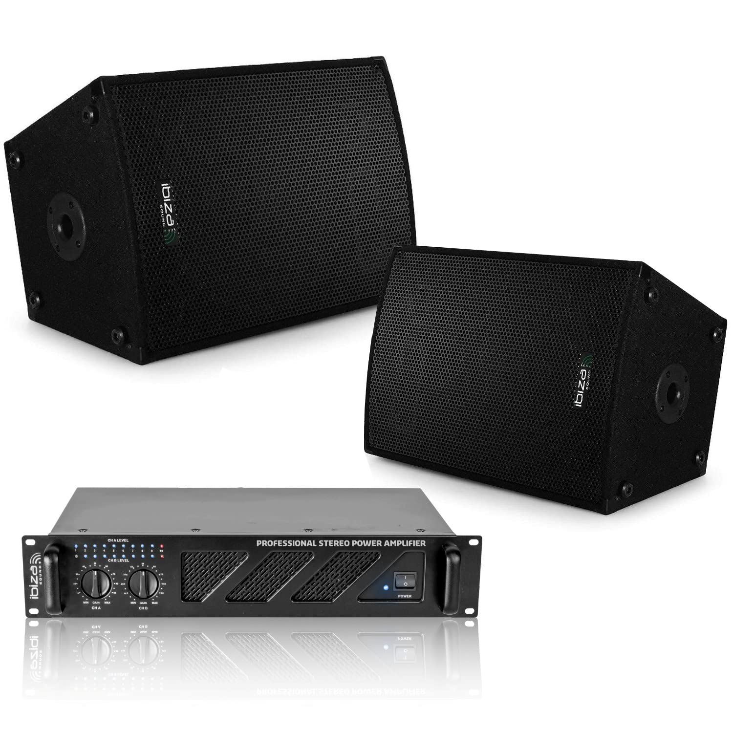 Pack Sono IBI 600W - 2 Enceintes 300W + Ampli Bluetooth + Table Mixage DJ, Idéal Soirées