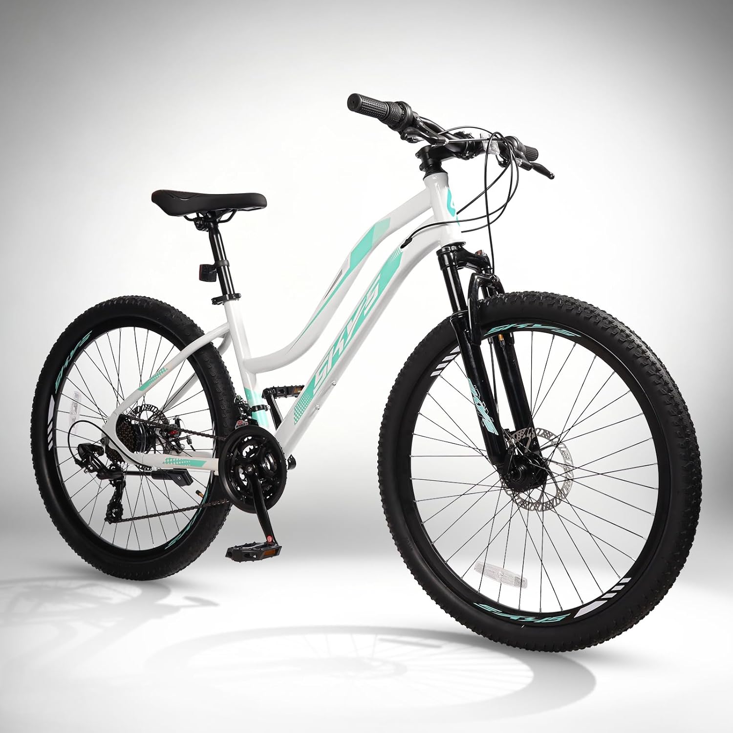 Convend 26 Inch Mountain Bike for Adults & Teens, 21-Speed Pro Gear with Twist Shifter, Dual Disc Brakes & Front Suspension Fork, All-Terrain Tires, White