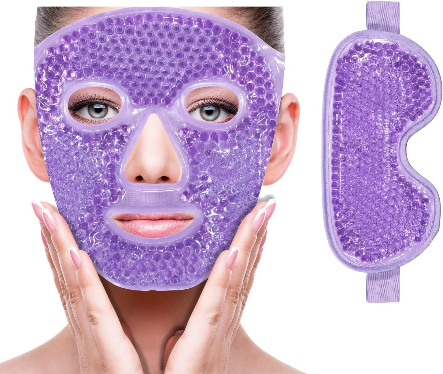 Cold Face Eye Mask Ice Pack Reduce Face Puff,Dark Circles,Gel Beads Hot Heat Cold Compress Pack, Hot Cold Gel Pack Therapy Combo Reusable for Face SPA, Migraine, Swollen Face, Skin Care, (Purple)
