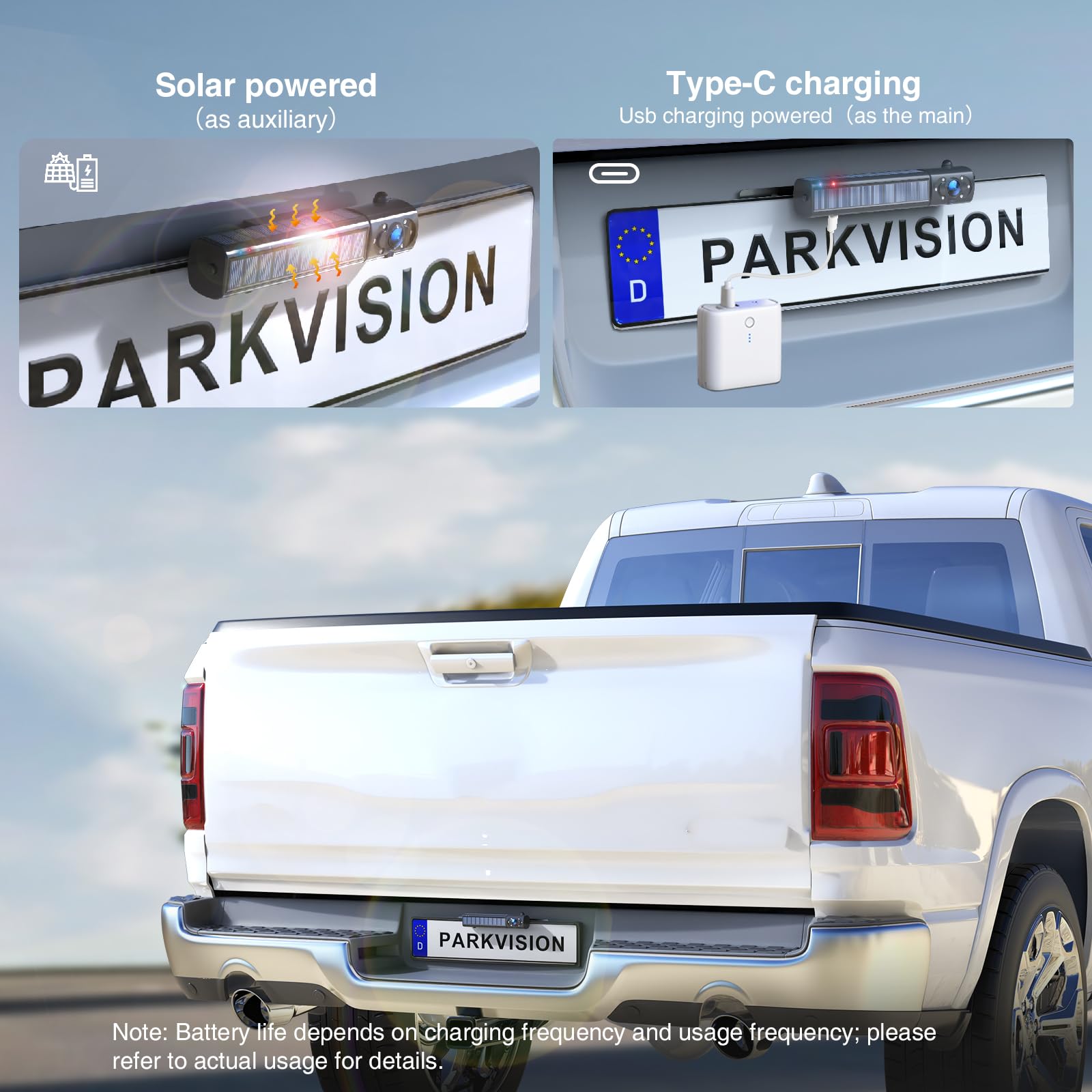 PARKVISION Kabellose Rückfahrkamera Solar + 5000mAh Akku | Weitwinkel Nachtsicht | Einparkhilfe für Wohnmobile, LKW, SUV | Einfach DIY Nachrüstung