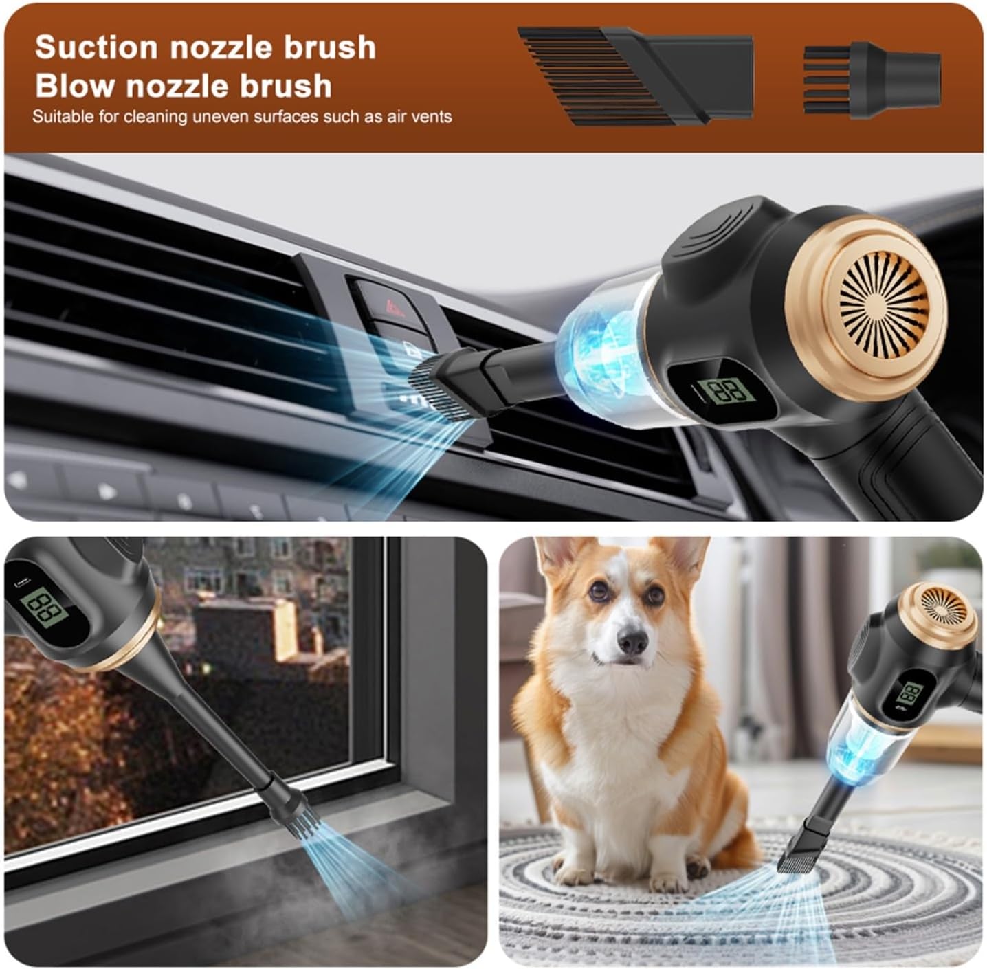 2-in-1 Car Vacuum Cleaner and Blower, High-Powered Suction for Cleaning Car Seats/mats/Trunk Dust, Portable