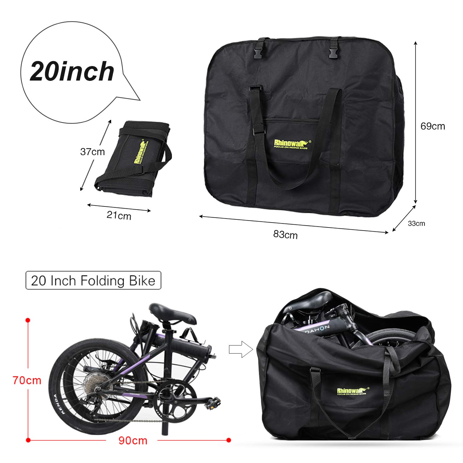 Rhinowalk Bolsa de transporte para bicicleta de 14-20 pulgadas, impermeable, plegable, bolsa de transporte