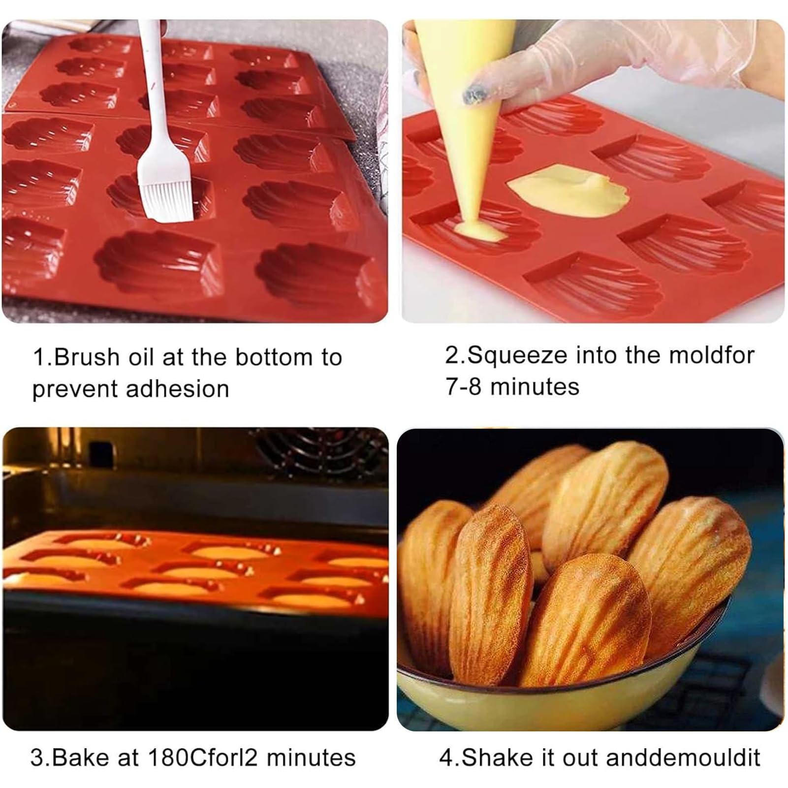 Moule Madeleine Silicone 9 Cavités - Lot De 2 Antiadhésifs Avec Brosse