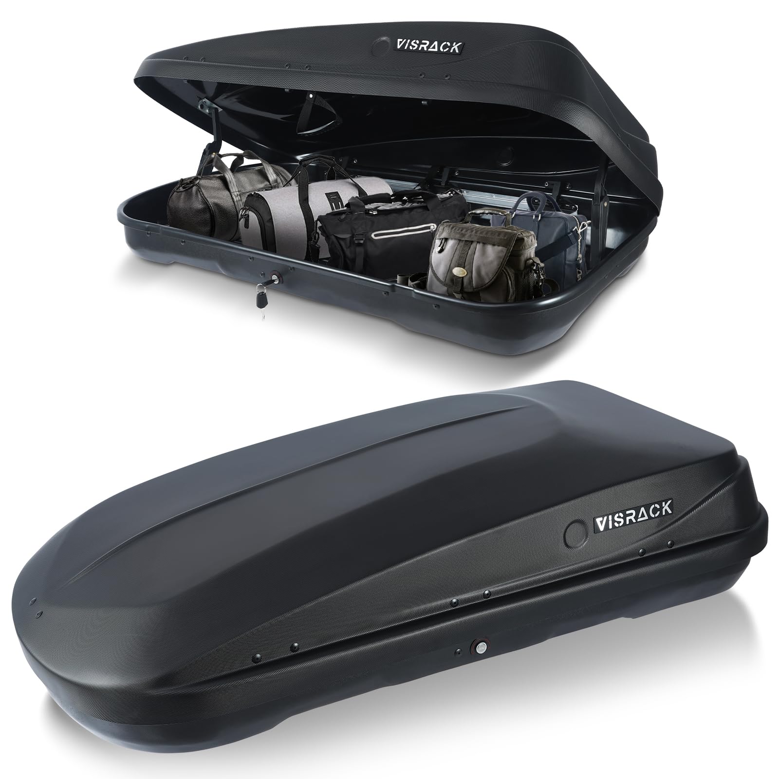 Heavy-Duty Rooftop Cargo Box, 3D Diamond Embossing Style Weather-Resistant Hard-Shell Roof Storage Box with Security Locks, 130 LBS Capacity, 14 Cubic Ft, 56