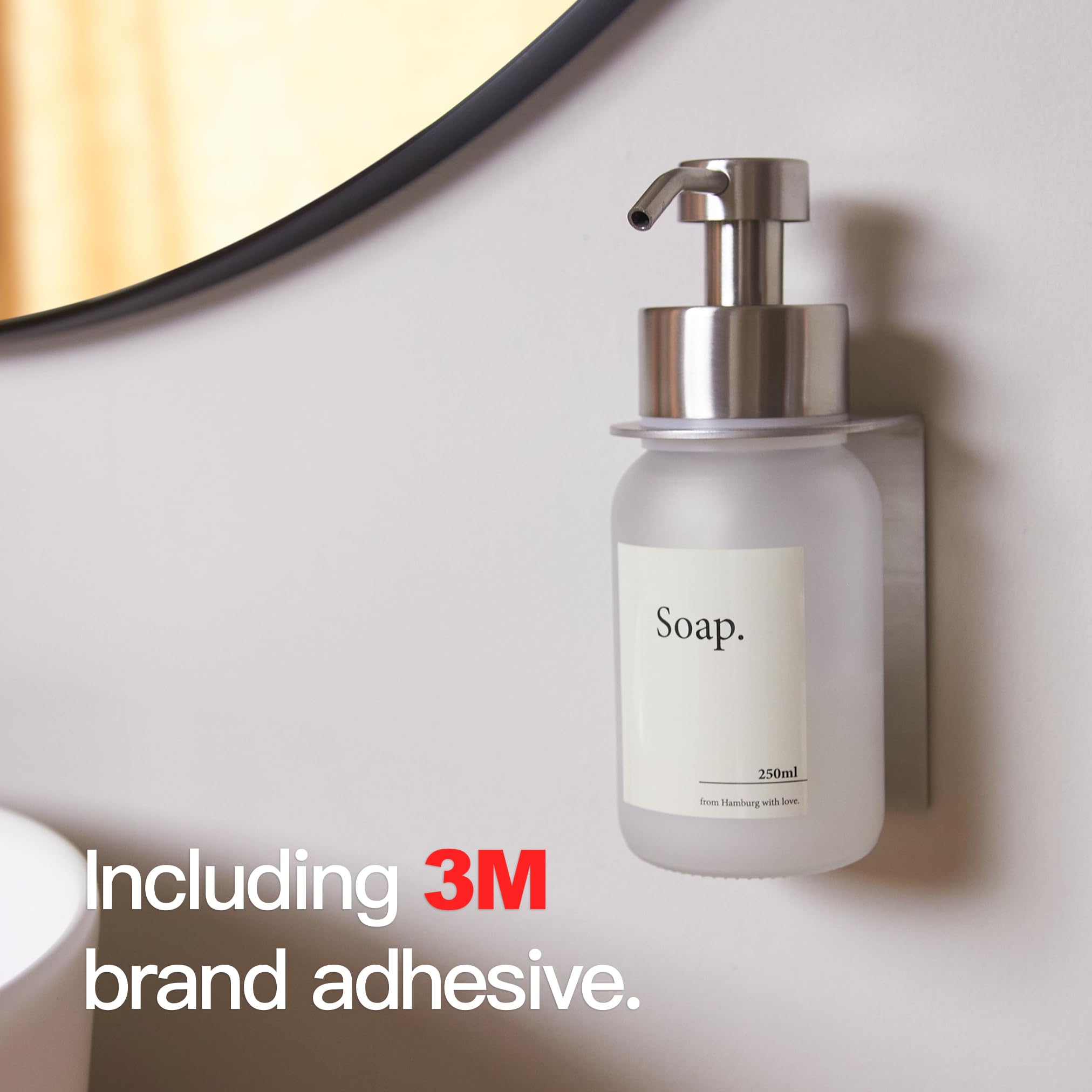 Designfactory Hamburg Glass Soap Dispenser, Silver / Frost, with wall mount - Image 3