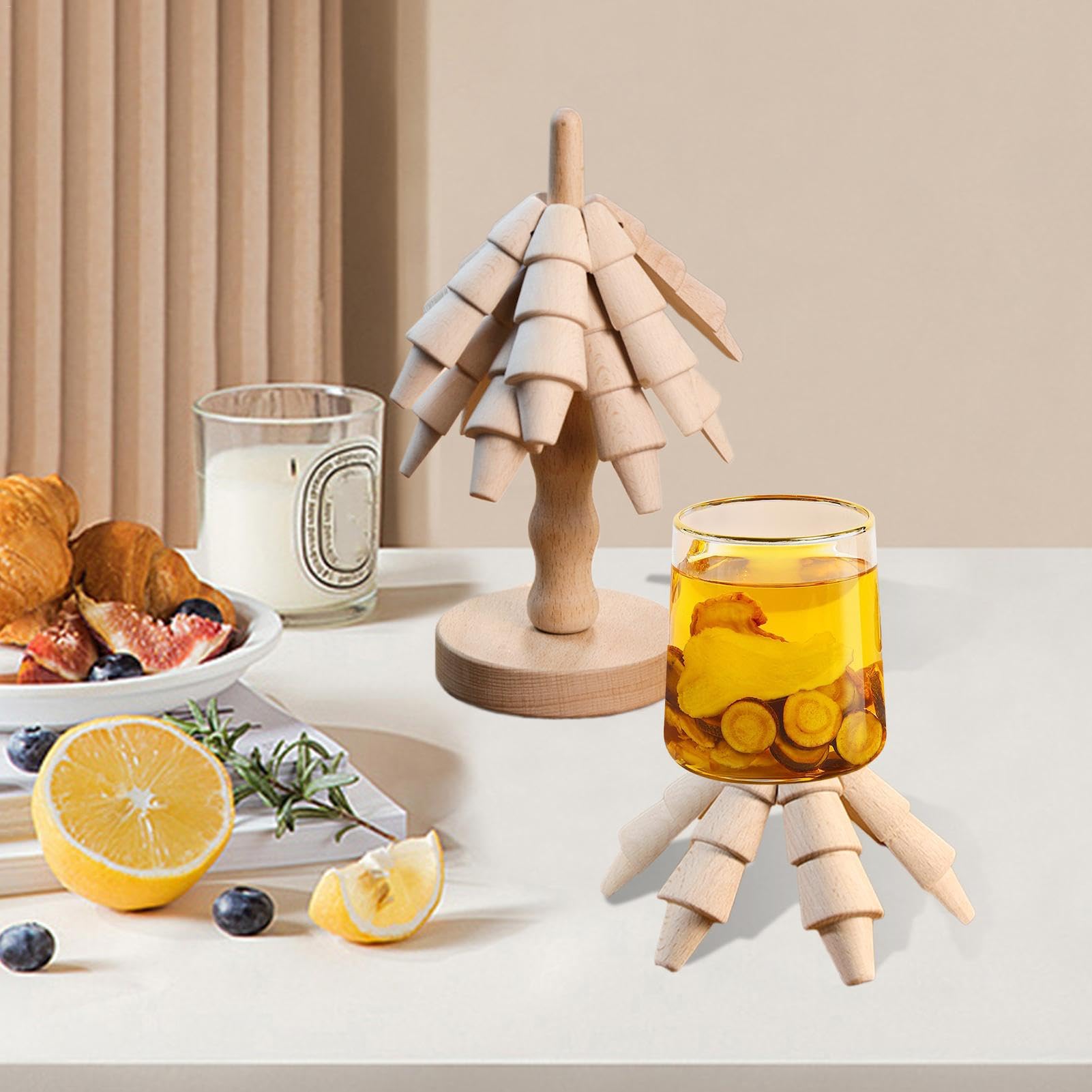 Ensemble De Dessous-De-Plat en Bois Forme Arbre Support Protecteur | Set De Dessous-De-Plat En Forme D'arbre Pour Protection Boissons Casseroles Poêles Assiettes Bols