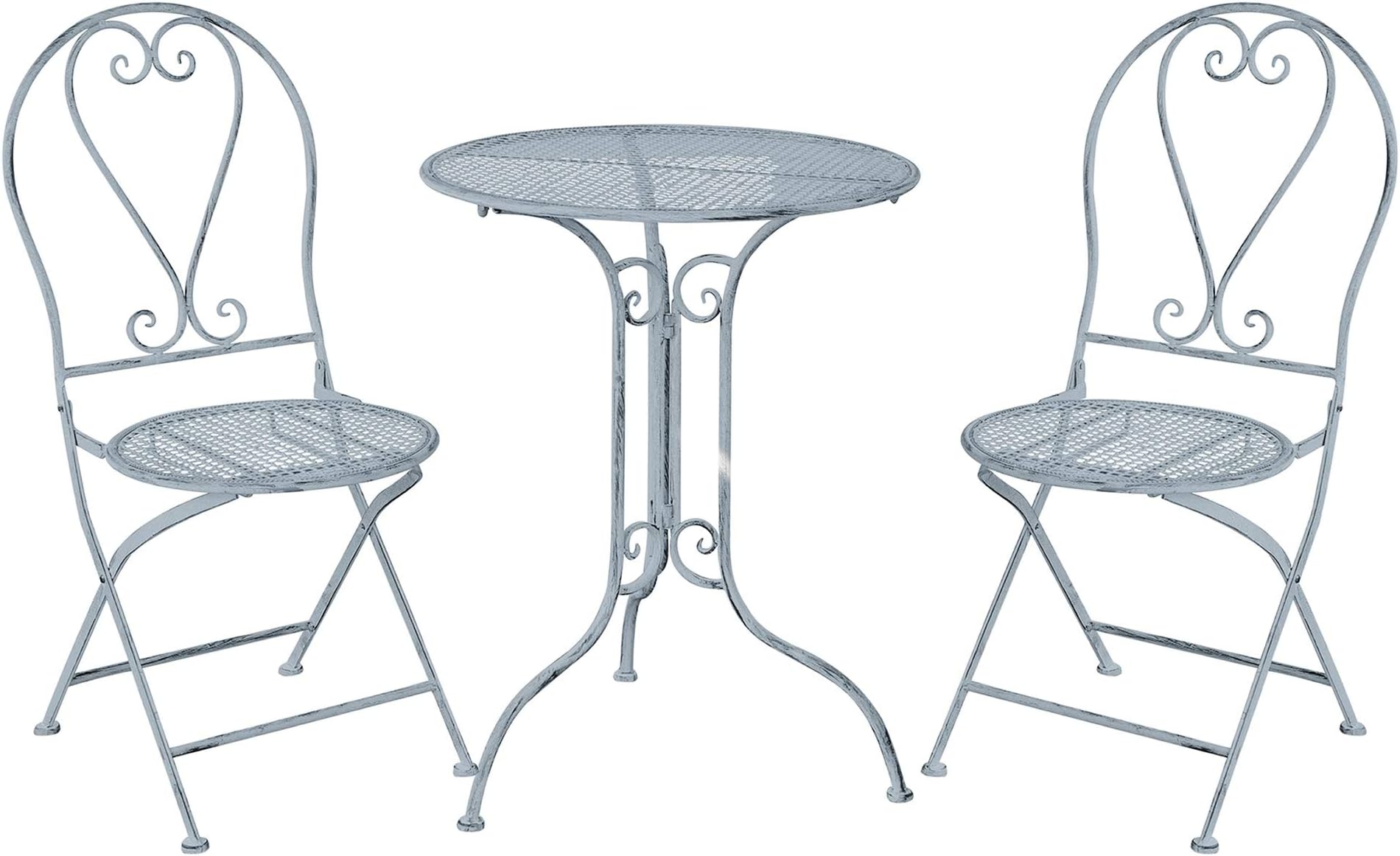 GlamHaus Garden Bistro Patio Set, 3 Piece Folding Metal Garden Set, Balcony Furniture, Foldable Table and Two Chairs (Toulouse Blue)
