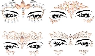 Face Gems Adhesive Glitter Face Jewels Tattoo Sticker Festival Gems Rave Party Body Make Up Body Jewels (4 PCS Gold (Z4ZAKGOL-A))