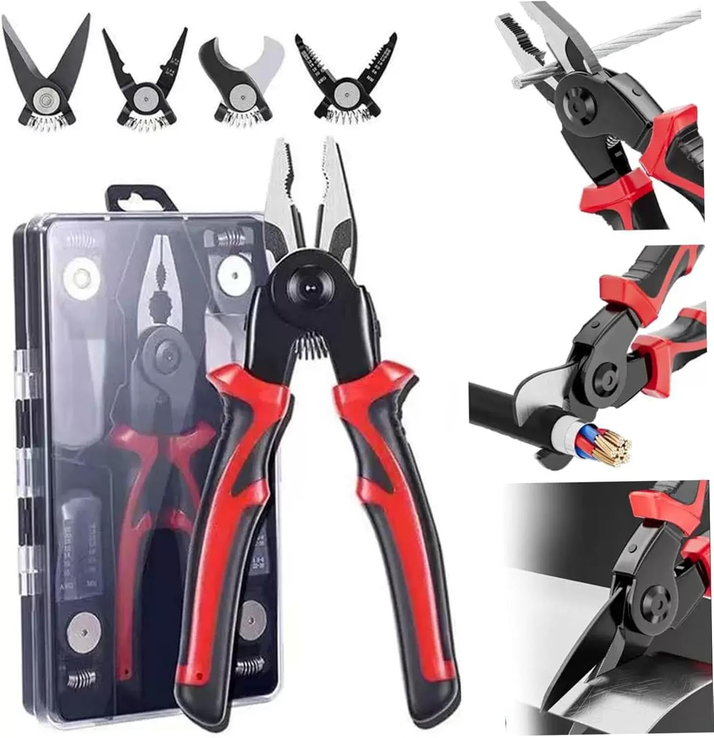 5 in 1 Tool Set Interchangeable Multifunctional Wire Stripper and Crimping Tool Cable Cutter Electrician Scissors Linesman Pliers Electrician Pliers with Storage Case