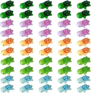 Tindobewan 50 PCS Mini Resin Sea Turtle Miniatures - Multi Color Tiny Turtle Figures for Craft, Garden Decor & Party Decorations