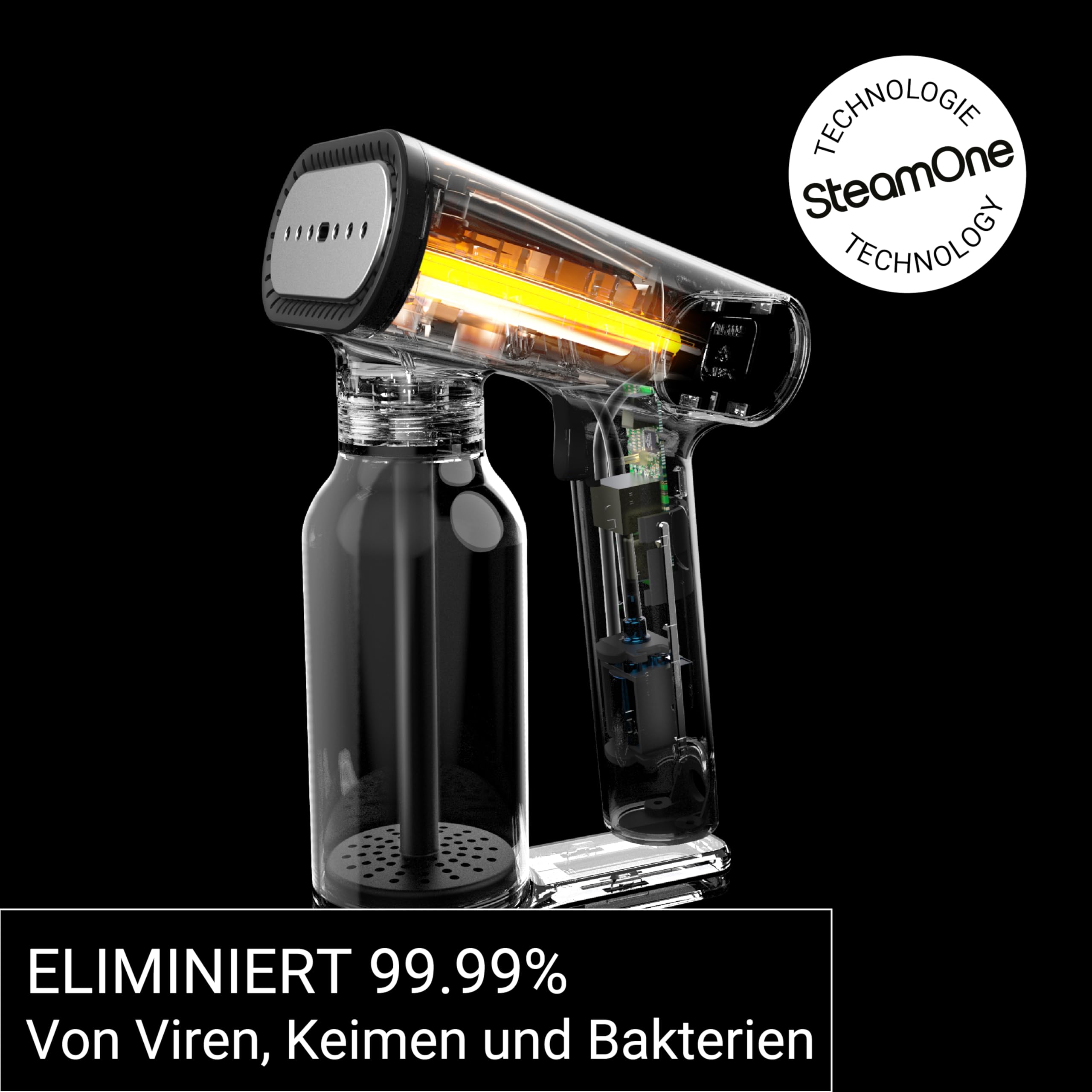 SteamOne Karl XL przenośne żelazko parowe 2000 W - 400 ml | Przenośne żelazko Karl XL, 2000 W, zbiornik 400 ml, 2 tryby, gotowy w 30s, haczyk z przyssawką, CreAM400