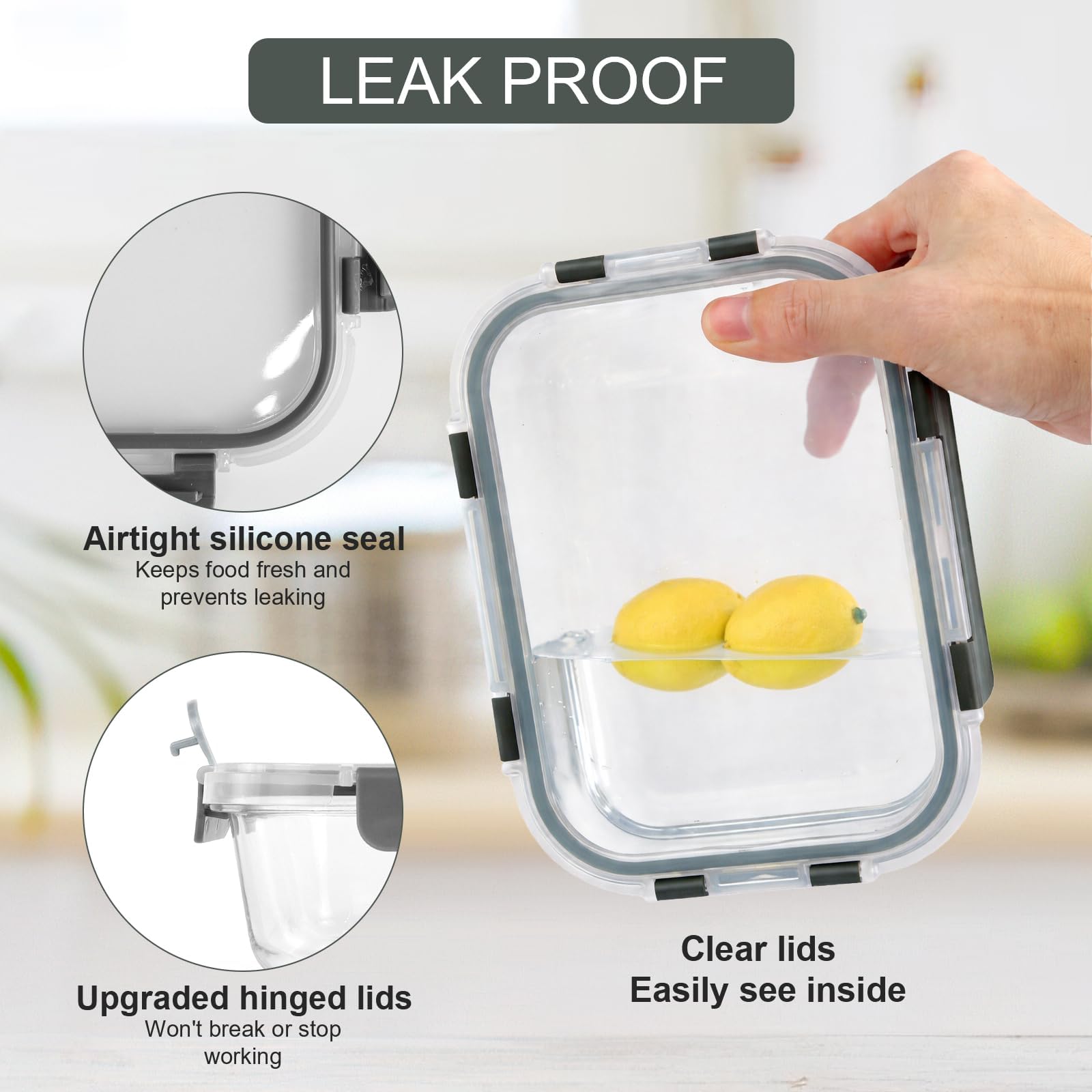 Contenitori per alimenti in vetro con coperchio, confezione da 10 pezzi, ermetici, in vetro borosilicato, adatti al forno, contenitori per il pranzo da cucina, a prova di perdite, 370 ml e 1040