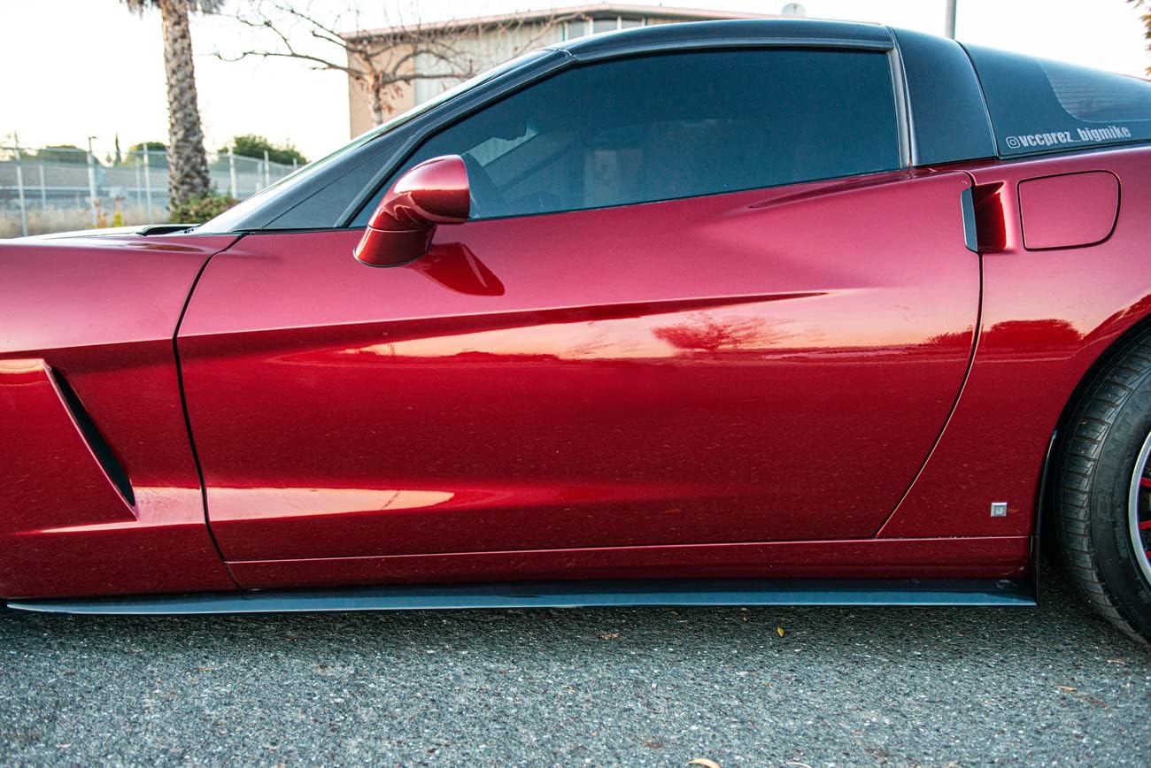 Replacement for 2005-2013 Chevrolet Corvette C6 Base Models | ZR1 Style Side Skirts Rocker Panels Extension with Mud Flaps Pair (ABS Plastic - Glossy Black)