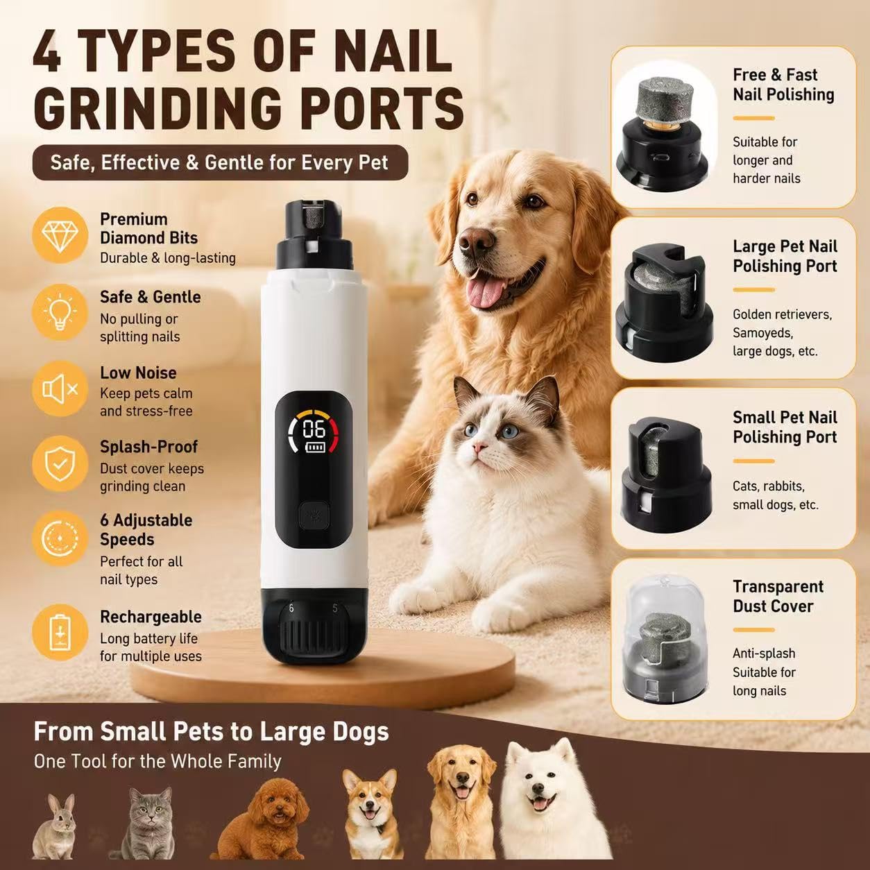 TMoMT Tranquillo Smerigliatrice per unghie con luce LED per cani e gatti