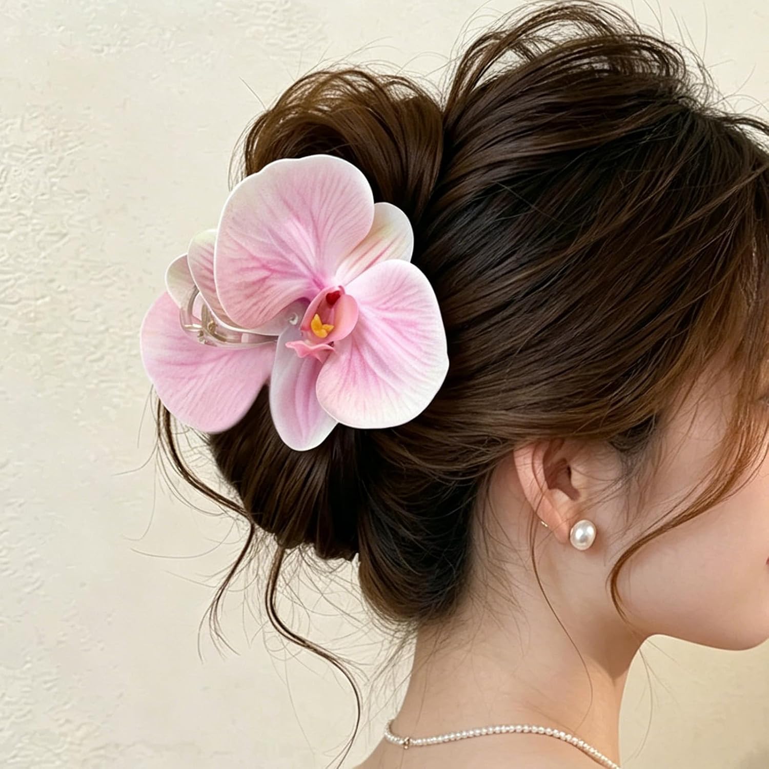 Bohemian Artificial Butterfly Orchid Hair Claw Clips Flower Hair Piece Fake Floral Bridal Beach Party Wedding Hair Accessory for Women (Pink)