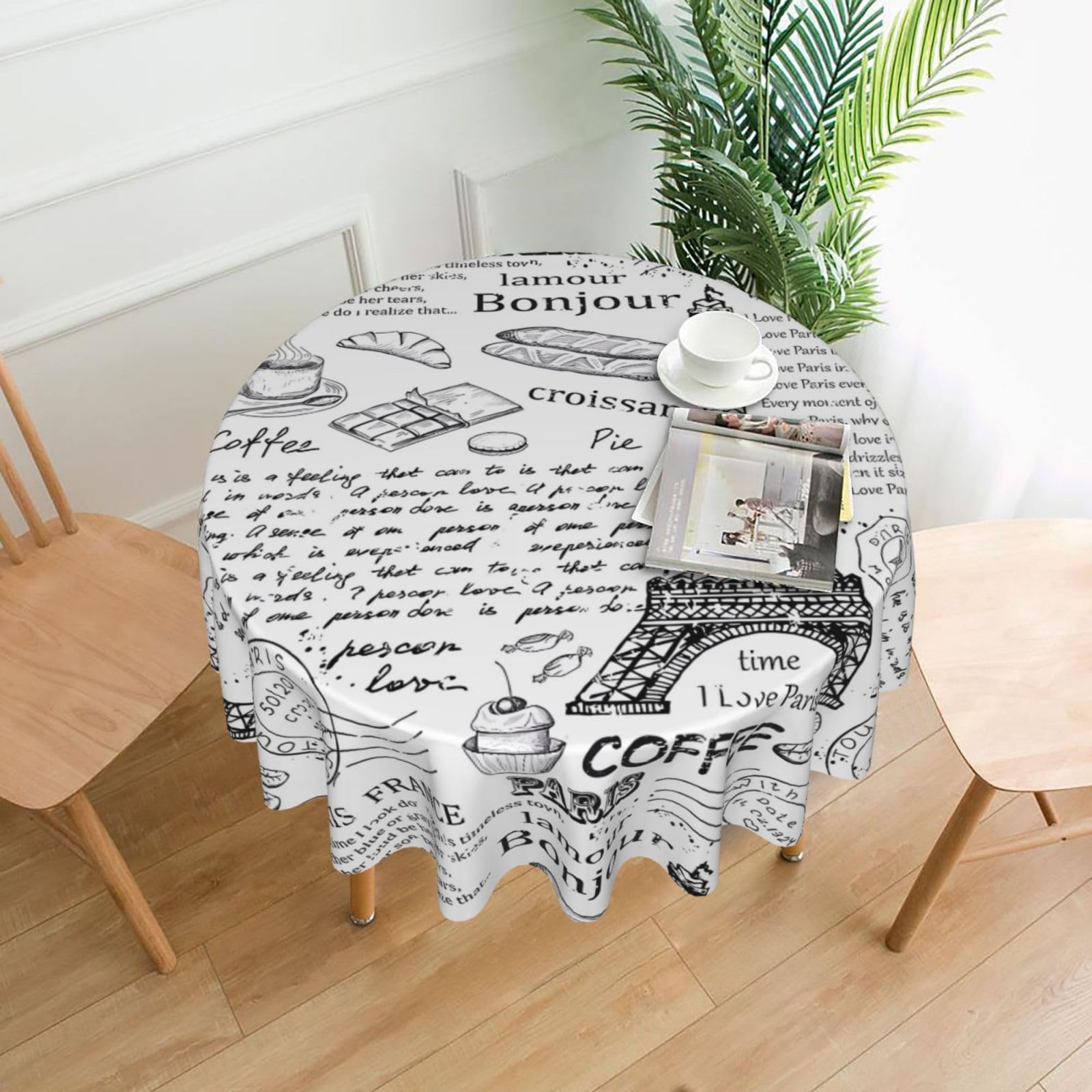 YYHHAOFA Parisian Coffee Eiffel Tower Prints Round Decorative Tablecloth 60in - High-Grade Polyester Throw for Dining Tables, Parties, & Outdoor Events