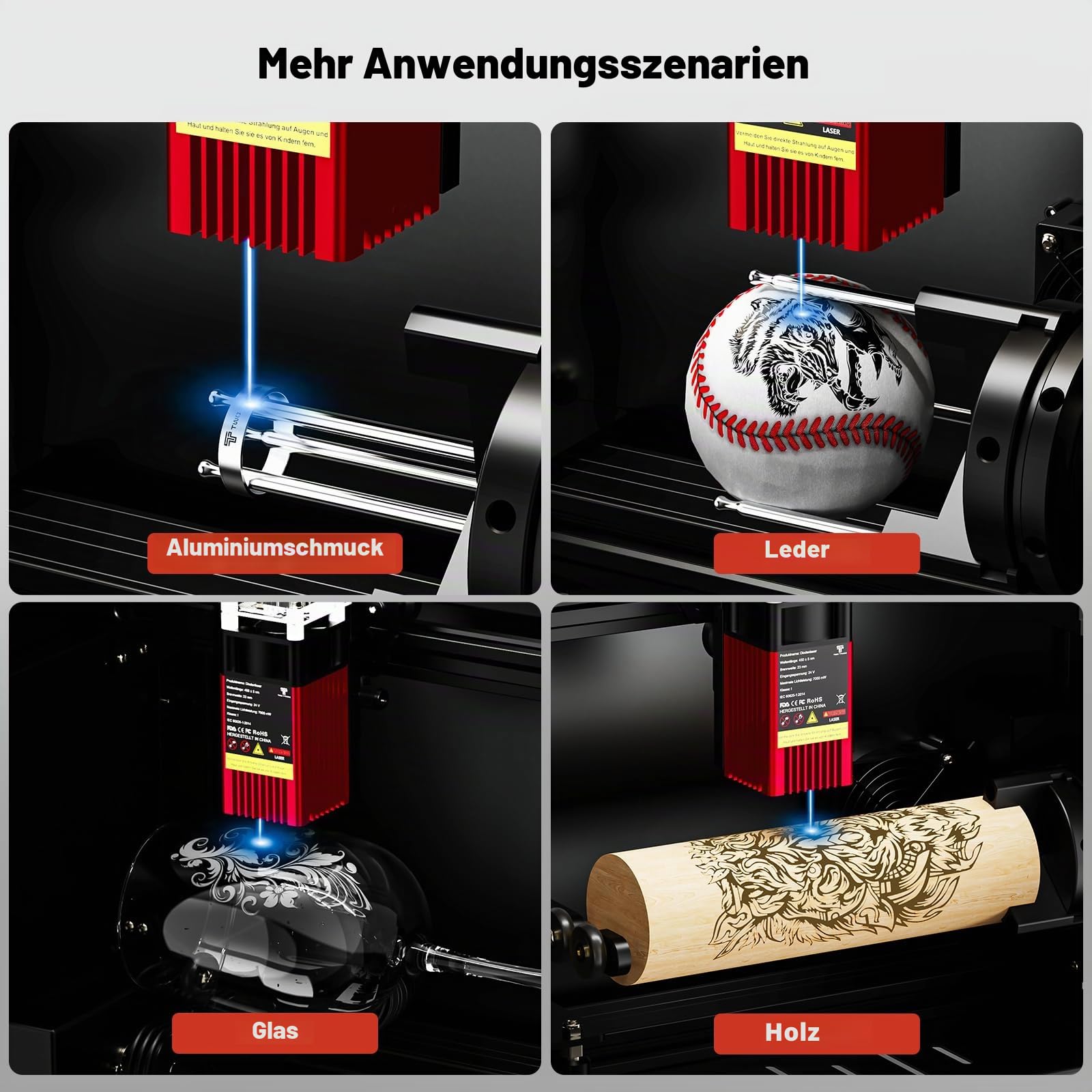 Twotrees TS5 7W Laser Graviermaschine, Lasergravierer für Cup mit 4 in 1 Laser Rotary Roller, Lasergehäuse, Gravur Unregelmäßige Zylinder, 249×123×123mm Gravurbereich