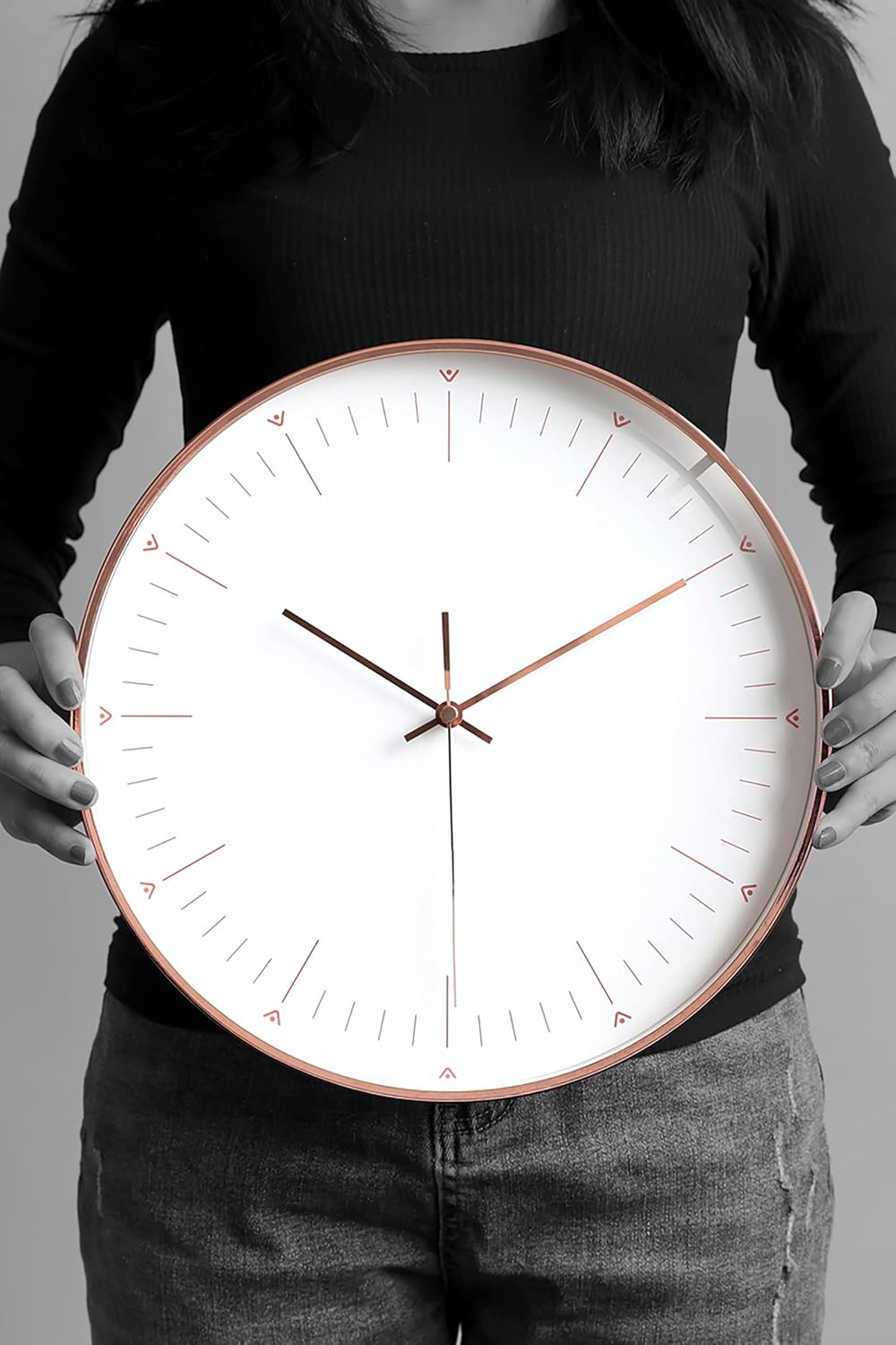 Stephanie Imports Modern Minimalist Rose Gold on White Silent Wall Clock with Glass Top (Numberless Dial)
