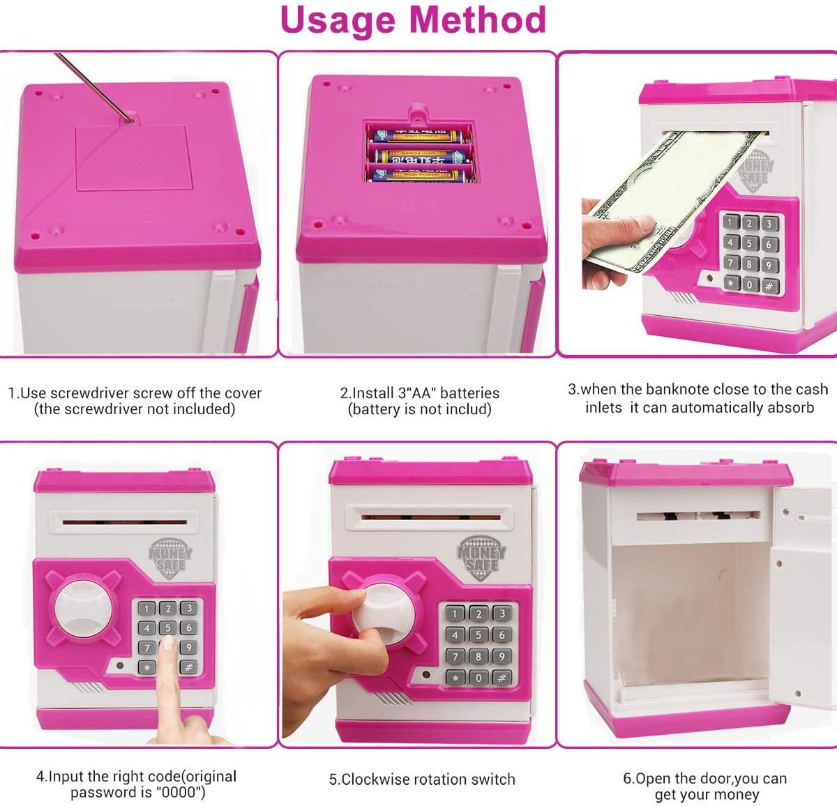 Zonkin カートゥーン 電子ATM パスワード 貯金箱 現金コイン缶 自動スクロール紙幣節約ボックス 子供 Zonkin 漫画電子ATMパスワード  貯金箱 キャッシュコイン缶 自動スクロール紙幣節約ボックス 子供向けギフト (ホワイト/ピンク)