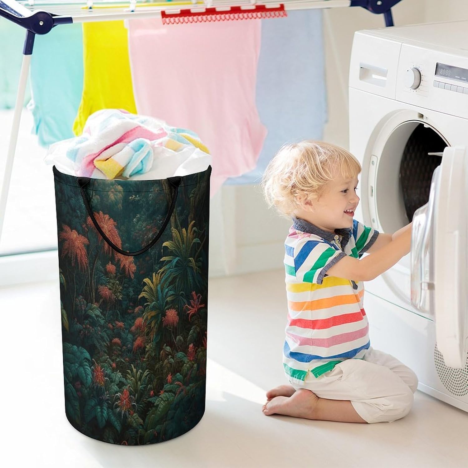 Realistic Botanical StyleLaundry Hamper - Large Dirty Clothes Bag.Storage Basket for Easy Carry Handles. Large Clothes Basket with Handles, Clothing Storage Bucket Toy Organizer for Bathroom Bedroom