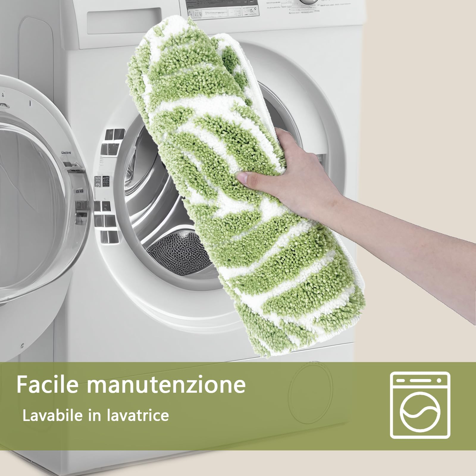 Tappeto da Bagno Verde Salvia Antiscivolo e Assorbente 60x150cm