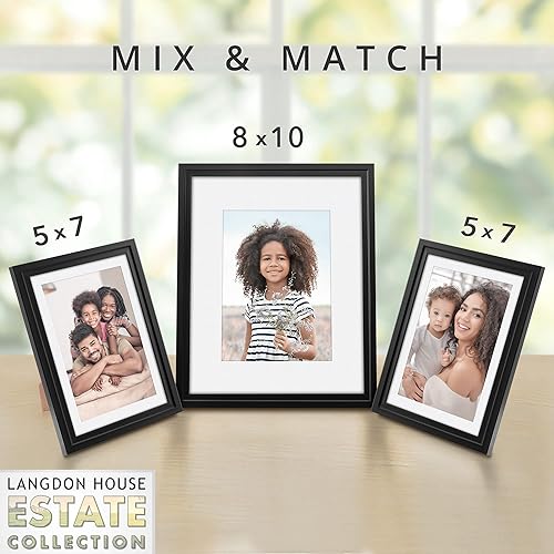 Miniatura 5 de Langdon House Marcos de fotos de 5 x 7 pulgadas con paspartú extraíble de 4 x 6 pulgadas (negro, paquete de 5), moldeado moderno escalón, caballete
