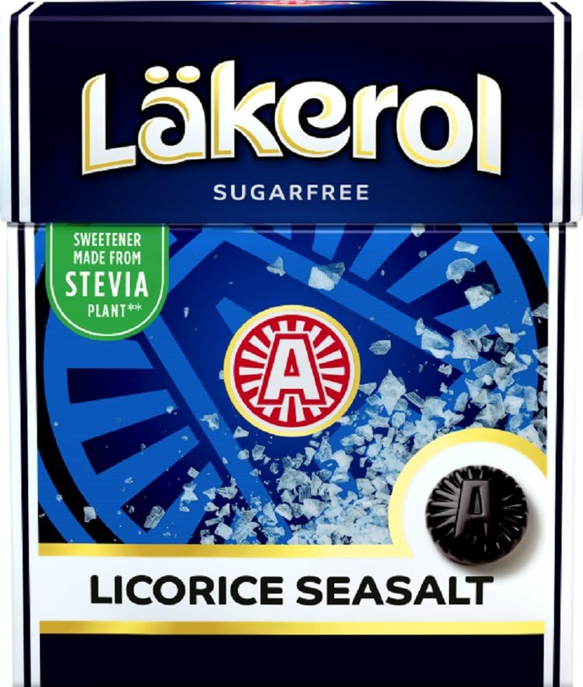 4 Boxes x 25g of Läkerol Licorice Seasalt - Original - Swedish - Sugar Free - Liquorice - Pastilles - Lozenges - Drops - Dragees - Candies - Sweets