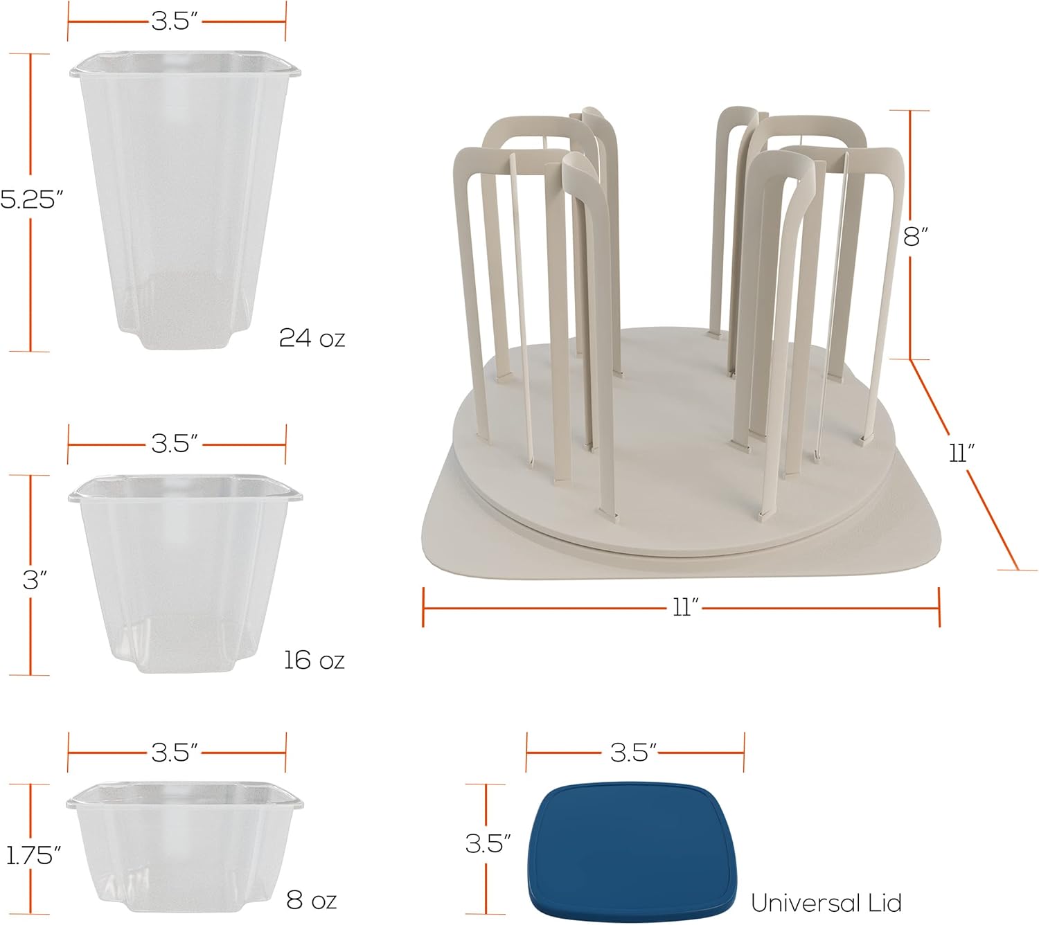 Chef Buddy Kitchen Organization Carousel - Food Storage Containers and Plastic Storage Bins With Lids, 11” W x 11” L x 8” H, Clear, Blue
