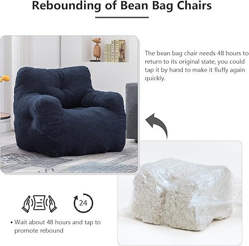 Miniatura 6 de Hison Puf para adultos y niños, tela de peluche, sofá esponjoso y perezoso, relleno de esponja viscoelástica, sofá con reposabrazos para sala de