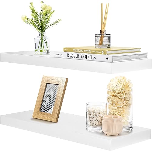 Sorbus Floating Shelf Large 24 x 9 - Hanging Wall Shelves Decoration — Perfect Trophy Display, Photo Frames — Extra Long 24 Inch (White)