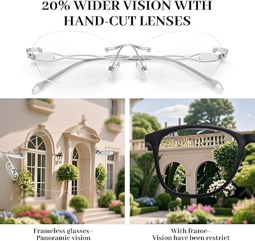 Miniatura 3 de LUFF Gafas de lectura sin montura para mujer, bloqueo de luz azul, ligeras, de metal, clásicas, antifatiga ocular