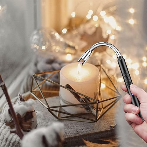 Miniatura 5 de Encendedor de velas, paquete de 2 unidades, recargable por USB, arco de seguridad, resistente al viento, encendedor largo para velas, aromaterapia,