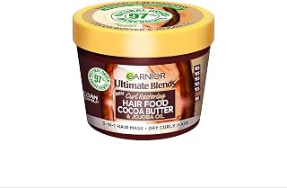Hair Mask for Dry, Curly Hair | Cocoa Butter Hair Food by Garnier Ultimate Blends, 3-in-1: Pre Shampoo, Conditioner |97% Natural Origin | 100% Vegan Formula* 390 ml