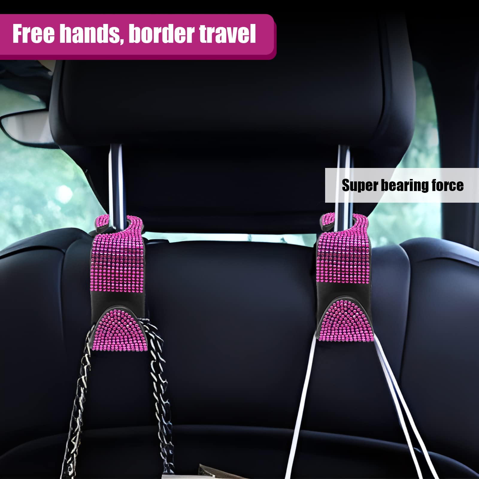 Park Bling Ganci Per Poggiatesta Auto Con Cristalli – Set Da 2, Fiore Nero, Porta Borse E Accessori, Capacità 13.6 Kg, Installazione Facile