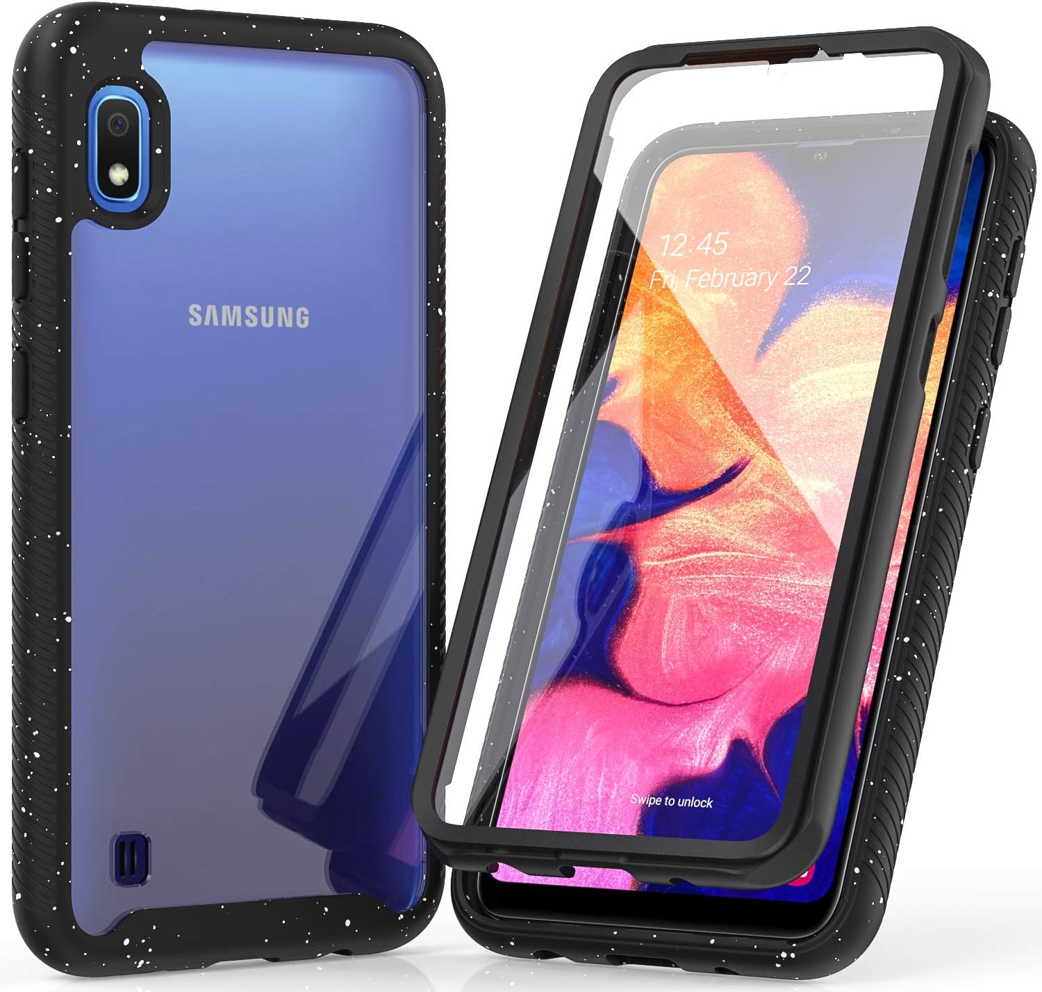 Samsung Galaxy A10 Case, (Not fit A10e) Shockproof Clear Multicolor Series Bumper Built-in Screen Protector Cover for Samsung Galaxy A10-Black