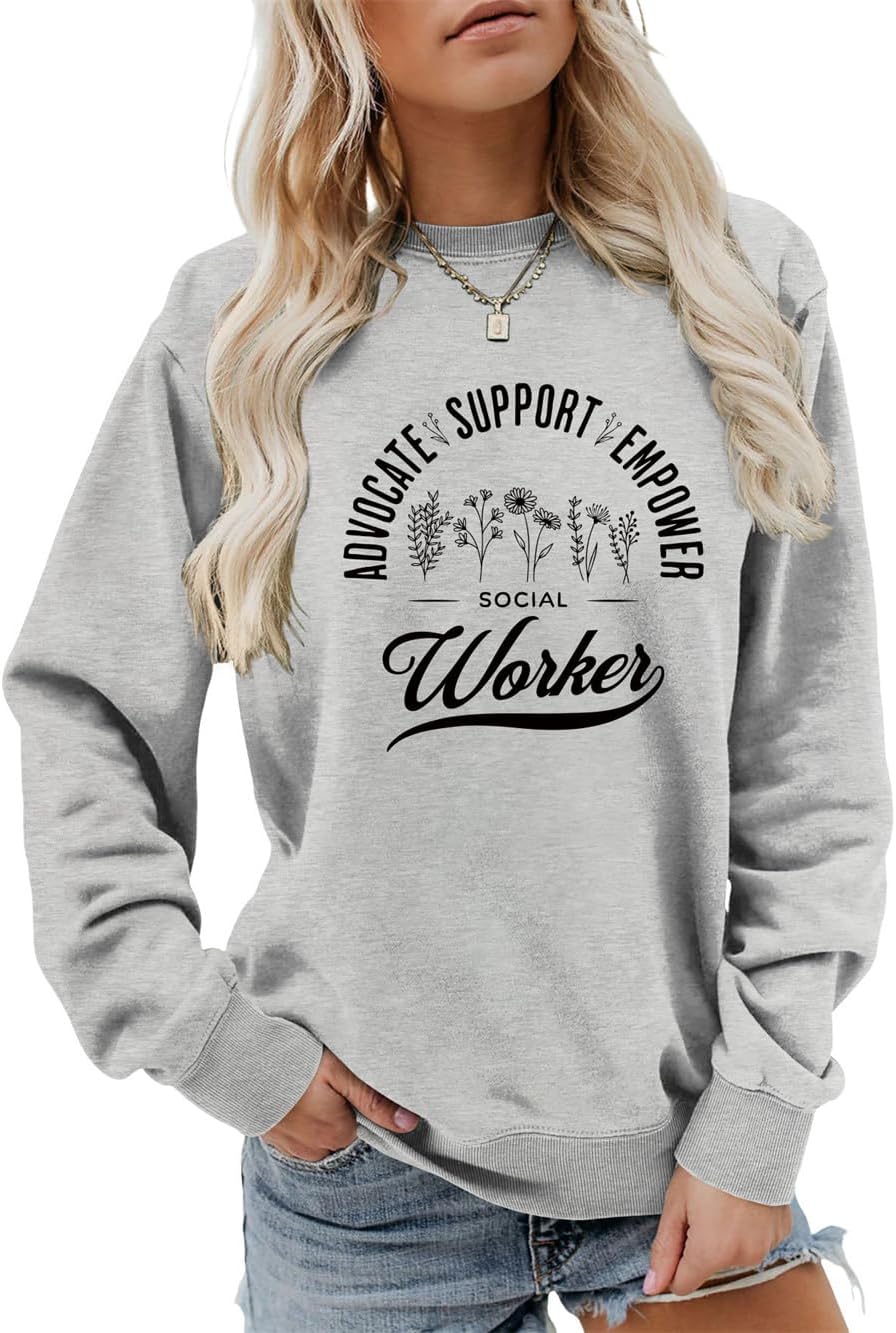 Retro Social Worker Sweatshirt Wildflower Social Work Life Shirt Women Crewbeck School Social Worker Teacher Pullovers