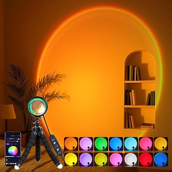 Kangtaixin Sunset Lamp - RGB Sunset Lamp - App Control USB Port LED Projector 360  Rotating Romantic Vision Mood Light for Photography Selfie Dopamine Living Room Decoration [Energy Class F]