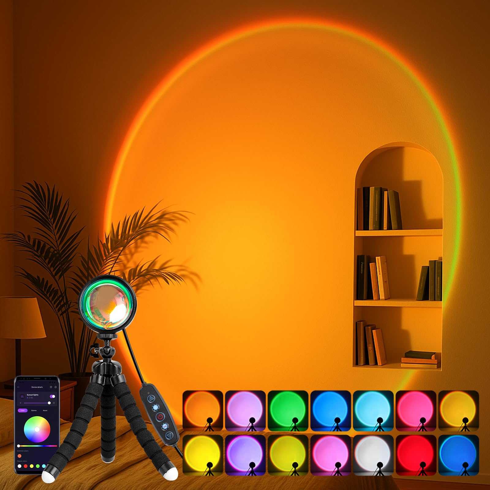 Kangtaixin Sunset Lamp - RGB Sonnenuntergang Lampe - App-Steuerung USB-Anschluss LED Projektor 360 ° Drehbares Romantisches Vision-Stimmungslicht für Fotografie, Selfie, Dopamine, Wohnzimmer Deko
