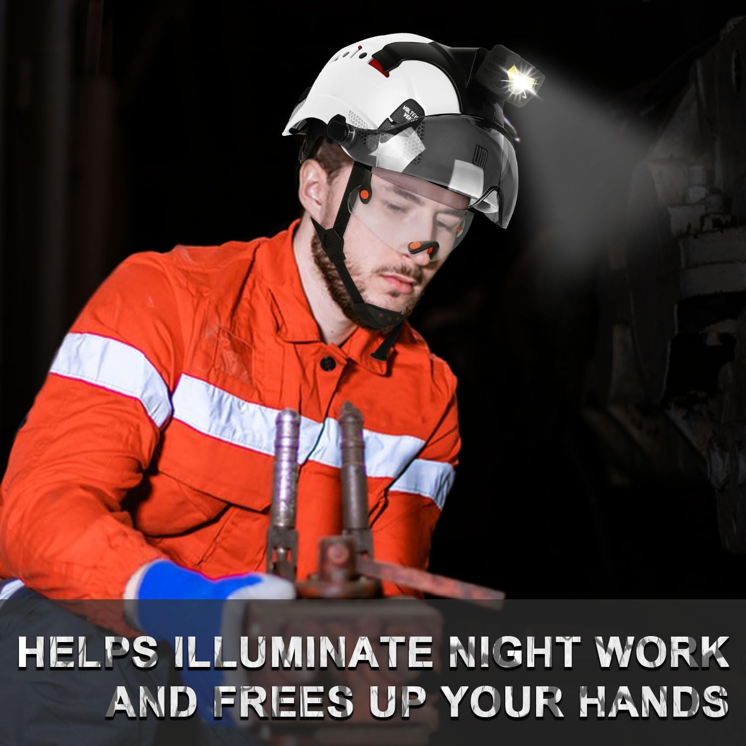 Safety Helmet Hard Hat with Detachable Headlamp Light and Visor Construction Hardhats for Men ANSI/ISEA Z89.1 Certified