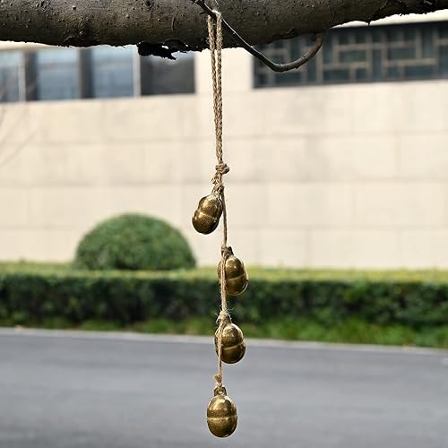 Miniatura 4 de Campanas colgantes rústicas de latón para decoración de pomos de puerta, decoración del jardín del hogar, tienderos campana en cuerda (campanas
