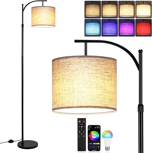 Lightess Lámpara de pie para sala de estar, lámpara de pie LED de arco con aplicación y control remoto, lámpara LED regulable de 2700K-6500K, 16