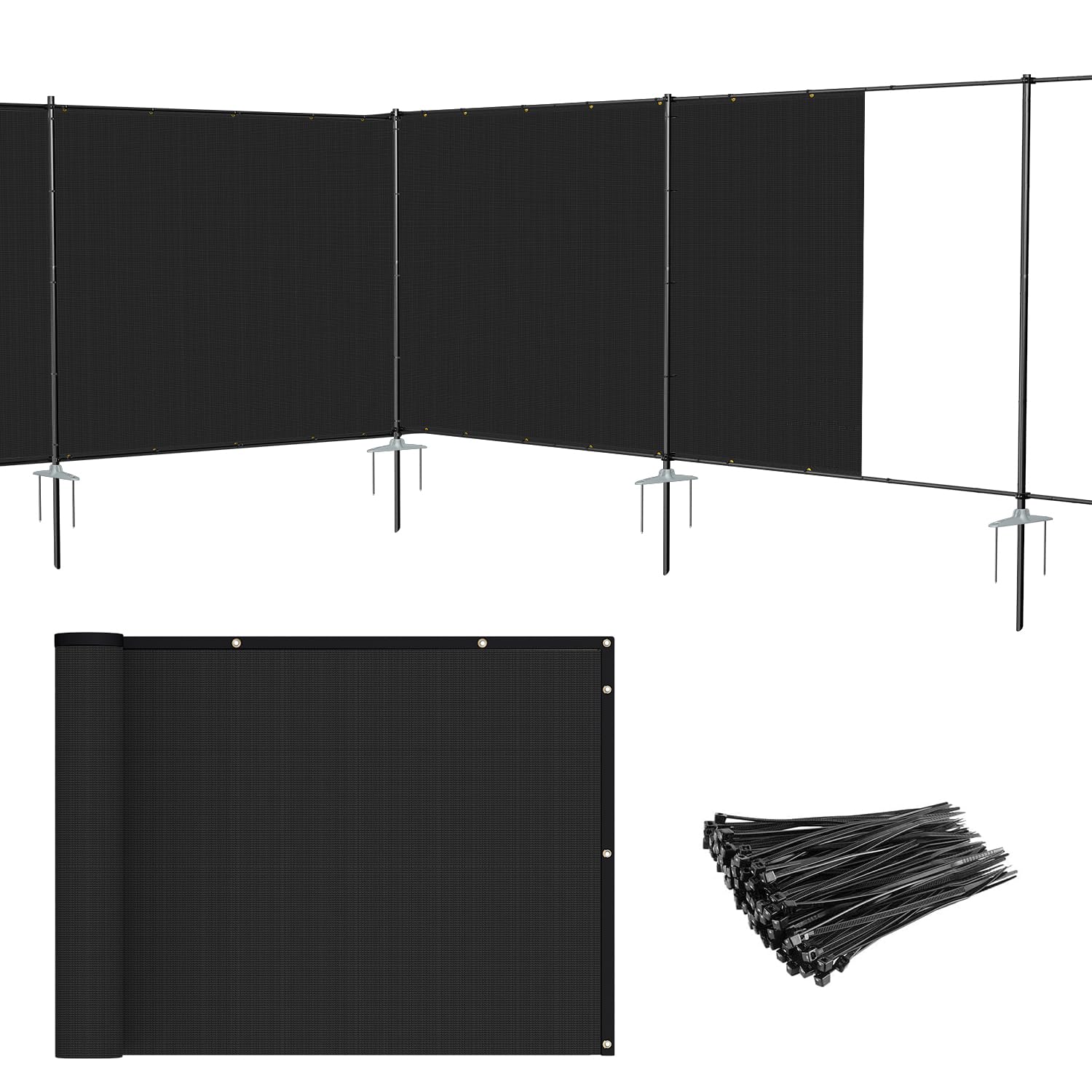 Photo 1 of Patio 6' x 24' Outdoor Privacy Screen Freestanding Temporary Fence Panels Net Cover with Metal Poles for Outside Backyard Pool Garden Air Conditioner Fencing, Black