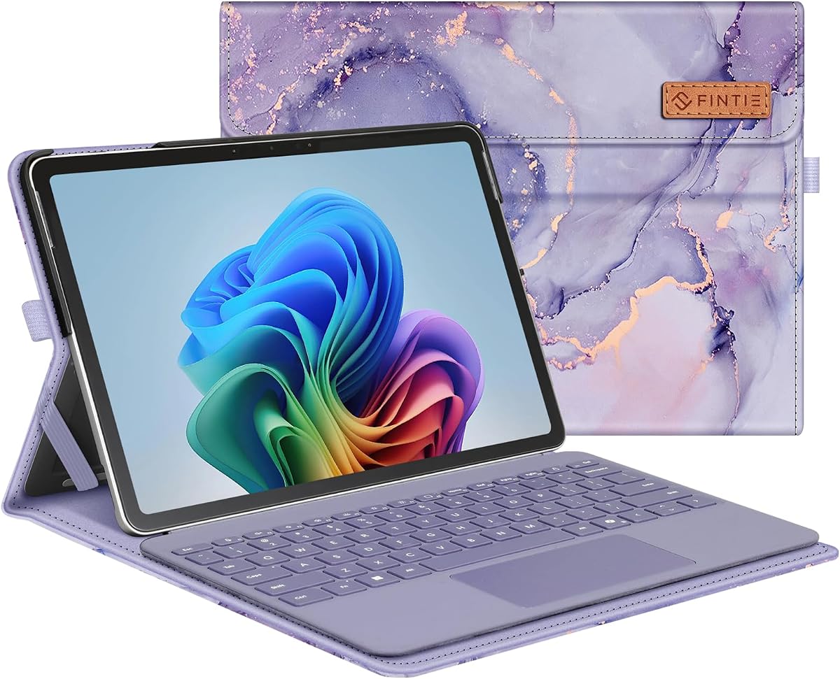 Fintie Portfolio Case for Microsoft Surface Pro 12 inch 1st Edition (2025) | Multiple Angle Viewing Business Cover with Pocket & Stylus Holder, Compatible with Type Cover Keyboard (Lilac Marble)