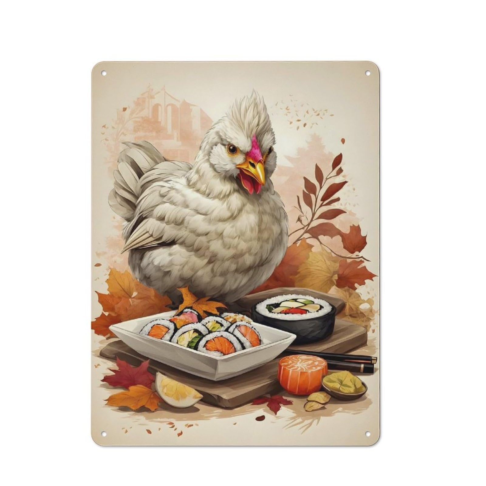 Junmoney Chicks Delicious Sushi Tin Wall Plaque 40X30cm With For Hobby Room Or Studio, For Metal Sign Collectors, For Kitchen And Home Bar Decor